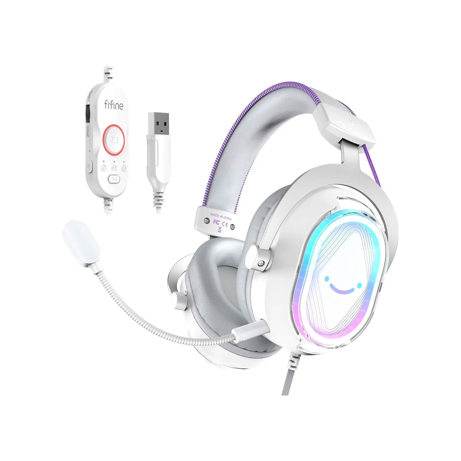 Referencia de Audífonos gamer FIFINE H13 blancos RGB